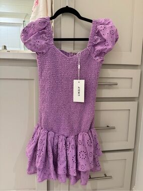 Likely Lavender Eyelet Puff-Sleeve Dress